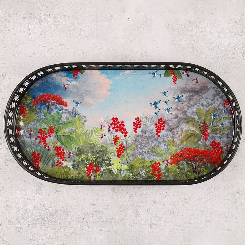 India Circus Tropical Multicolor Rectangle Galvanized Iron Serving Tray media 3
