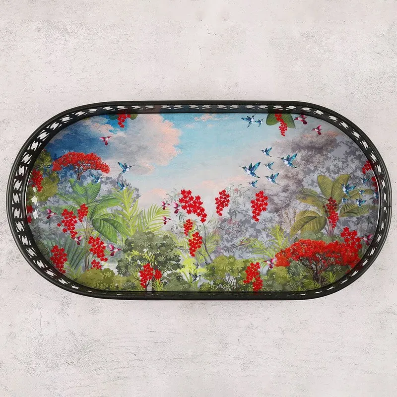 India Circus Tropical Multicolor Rectangle Galvanized Iron Serving Tray media 3