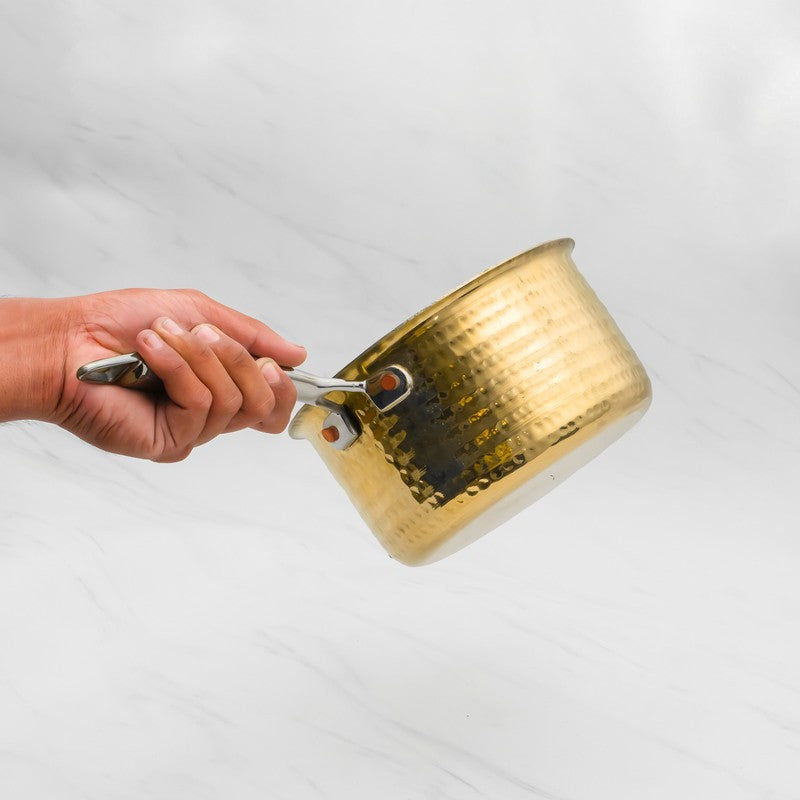 AurumCook Glossy Brass Saucepan - 1400 ML media 7