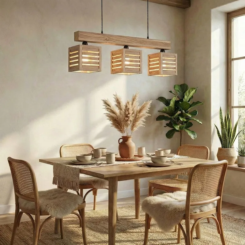 TriFrame Wooden Ceiling Lamp - Beige media 3