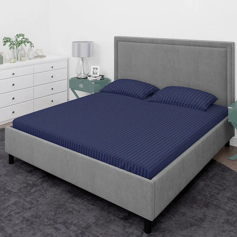 Chic Lines Geometric Cotton Bedsheet (Navy) - 210 TC media 1
