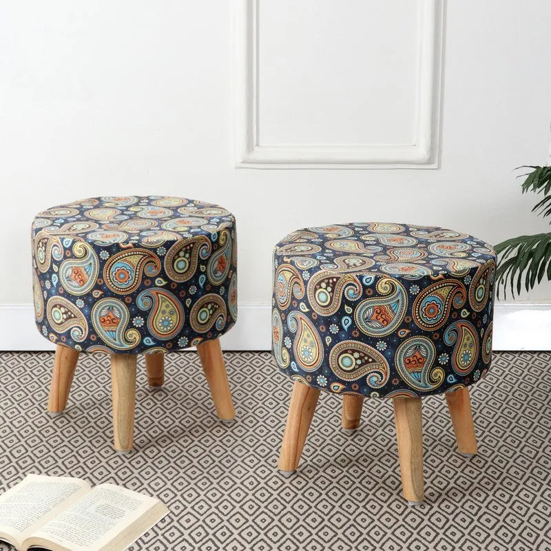 Navine Paisley Multicolor Engineered Wood Ottomans - Set Of Two media 1