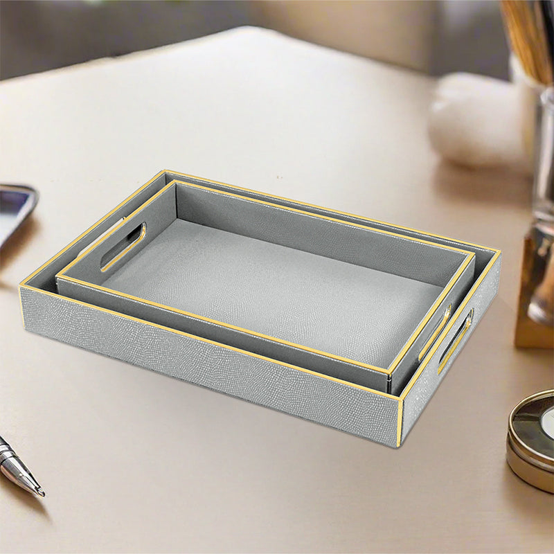Tisquo Faux Leather Serving Tray (Grey) - Set Of Two