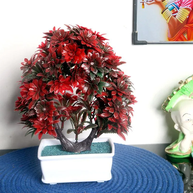 Faux Fiery Red Plant With Black Plastic Pot media 1