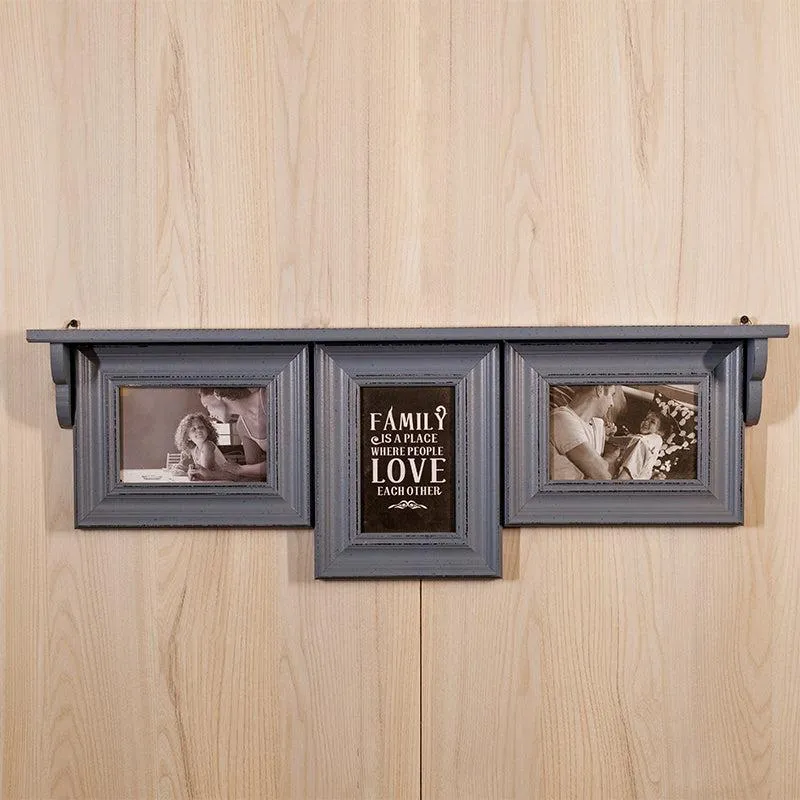 Memoria Photo Wooden Frame With Wall Shelf - Grey media 1