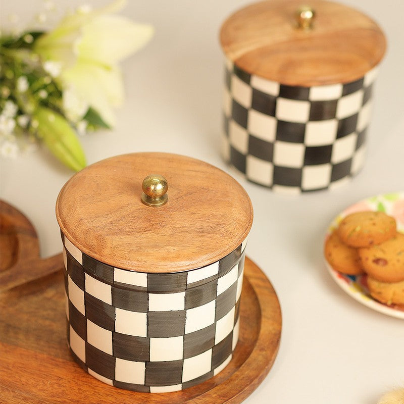 Zyra Check Ceramic Jar (1000 mL) - Set Of Two - 1000 mL