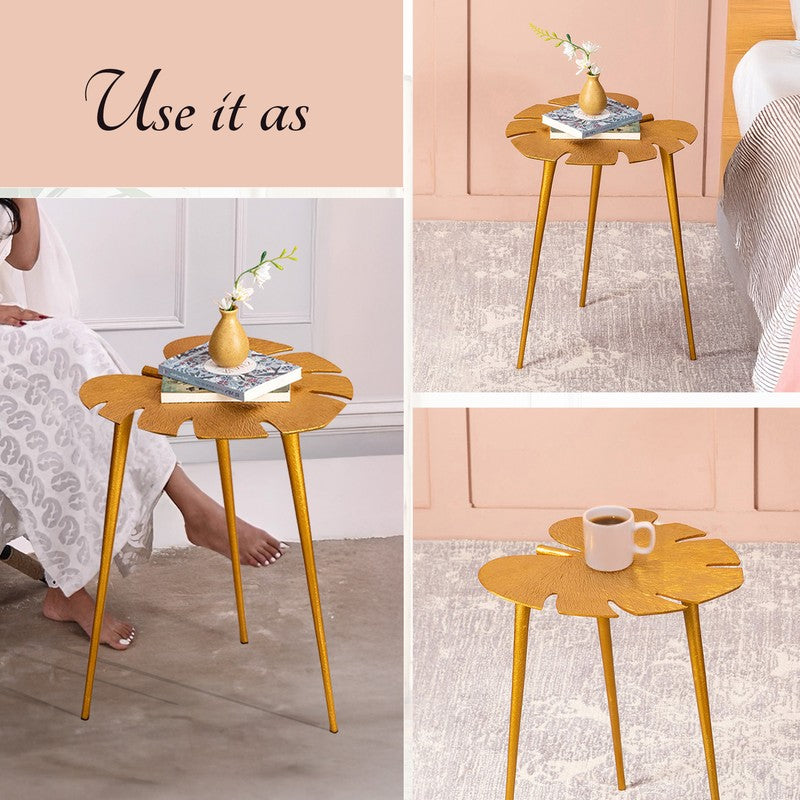 Monstera Leaf Accent Table (Gold) - Set Of Two media 3