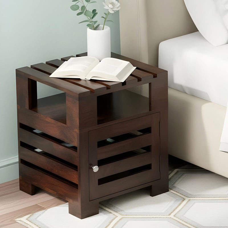 Wverix Sheesham Wooden Side & Bedside Table - Taupe