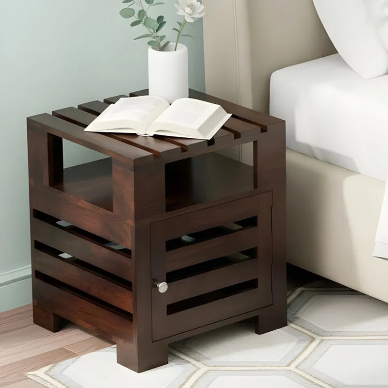Wverix Sheesham Wooden Side & Bedside Table - Taupe media 1