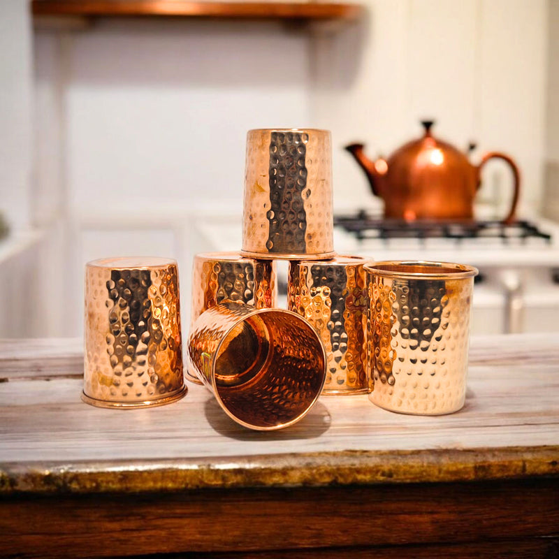 Cuva Hammered Copper Glass (200 mL) - Set Of Six