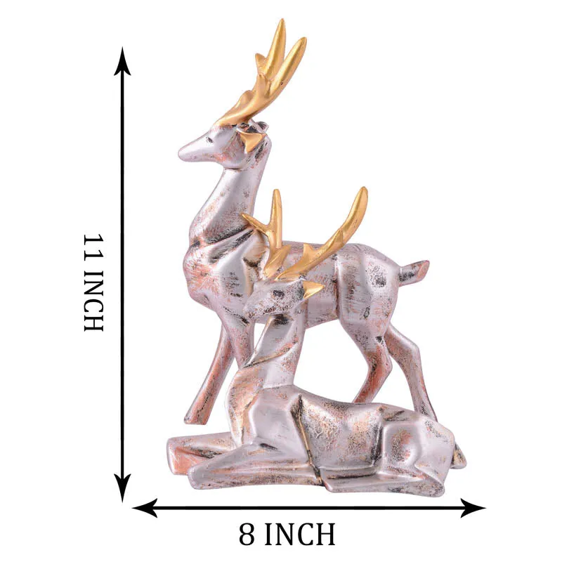 Opulent Stag Painted Polyresin Show Piece (Silver Grey) - Set Of Two media 6