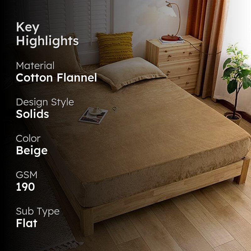 Camella Solid Cotton Flannel Bedsheet (Beige) - 190 GSM media 2