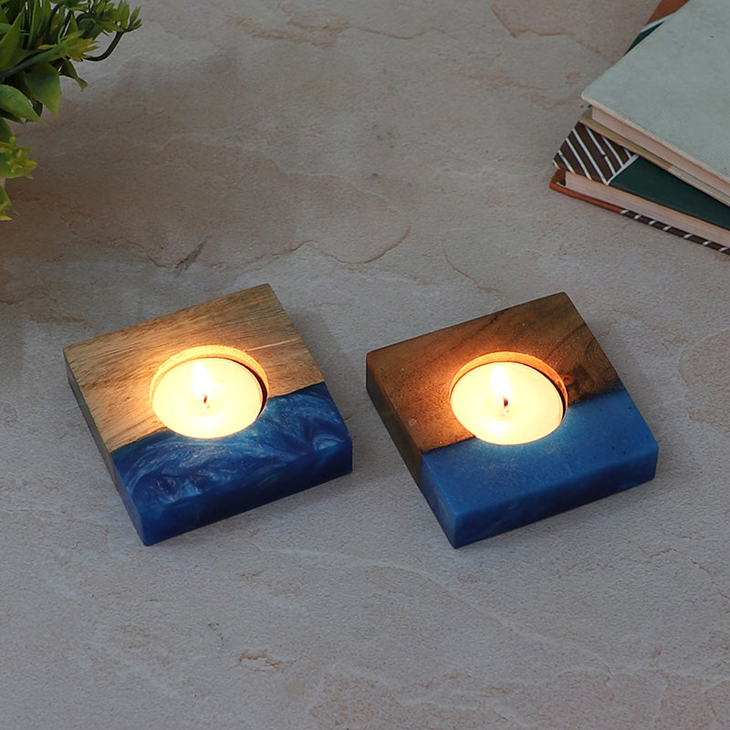 Resin Root Tea Light Holder (Blue) - Set Of Two media 7