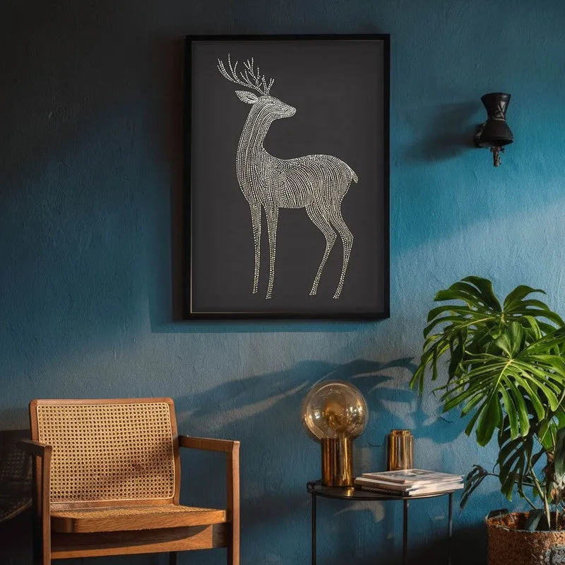 Majestic Deer Illustration Canvas Wall Painting With Black Frame media 9