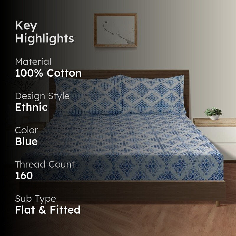 Swayam Viola Elegance Cotton Bedsheet (Blue) - 160 TC media 2