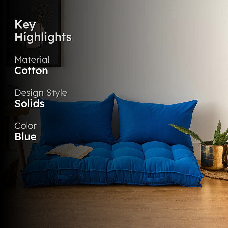 Premium Plushport Solid Cotton Floor Cushion - Blue media 2