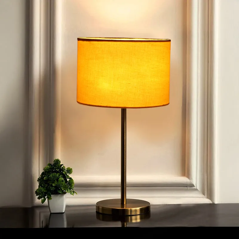 Glow Mesa Cotton & Metal Table Lamp (Drum) - Yellow,Gold media 1