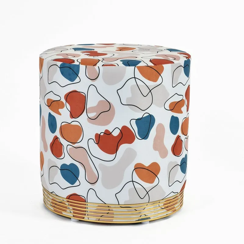 Multicolour round pouffe shown against a plain white background