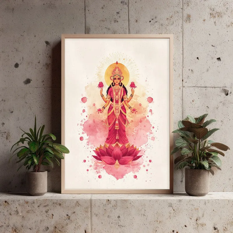 Shri Mahalaxmi Devi Divine Archival Paper Wall Art - Natural Brown Frame media 3