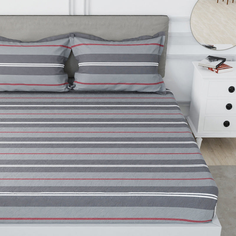 Nautica Stripe Symphony Cotton Bedsheet (Red & Grey) - 210 TC media 4