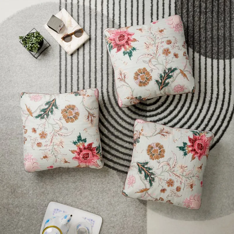 Floral Serenity Cotton Cushion Covers - Set Of Three media 1
