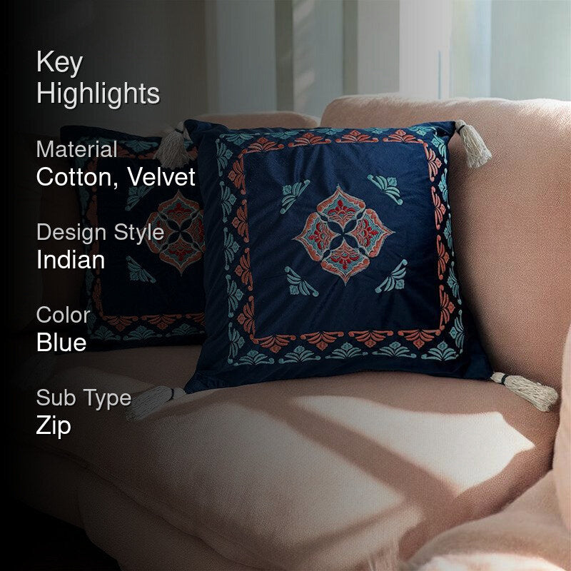 Thread & Tale Embroidered Cotton Cushion Cover - Set Of Two media 2