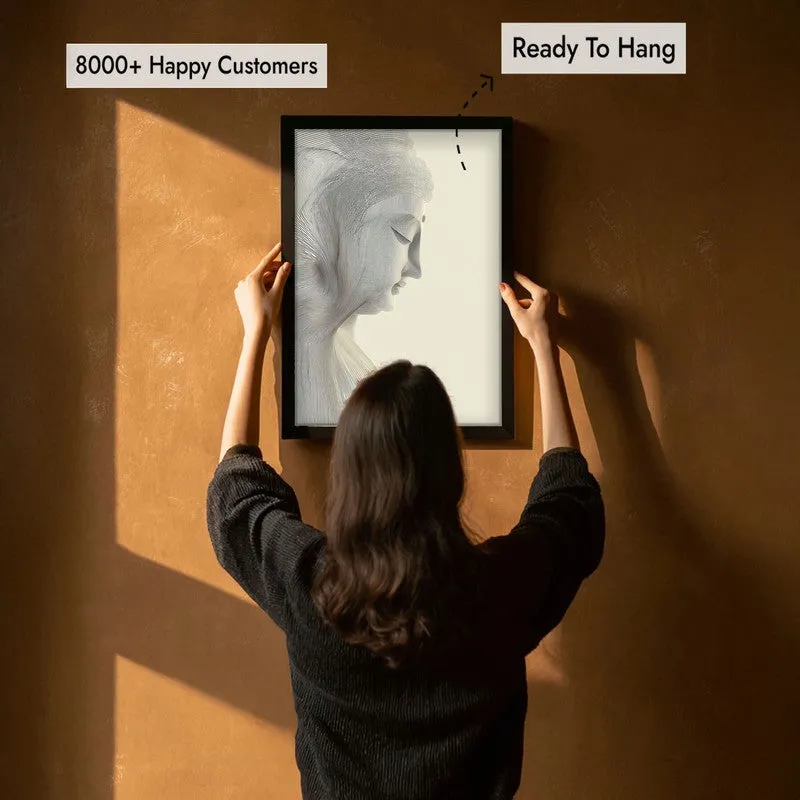 Silent Contemplation Buddha Wall Painting With Black Frame media 7