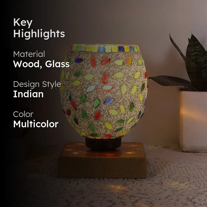 Twinkle Mosaic Glass Table Lamp With Wooden Base - Multicolor media 2