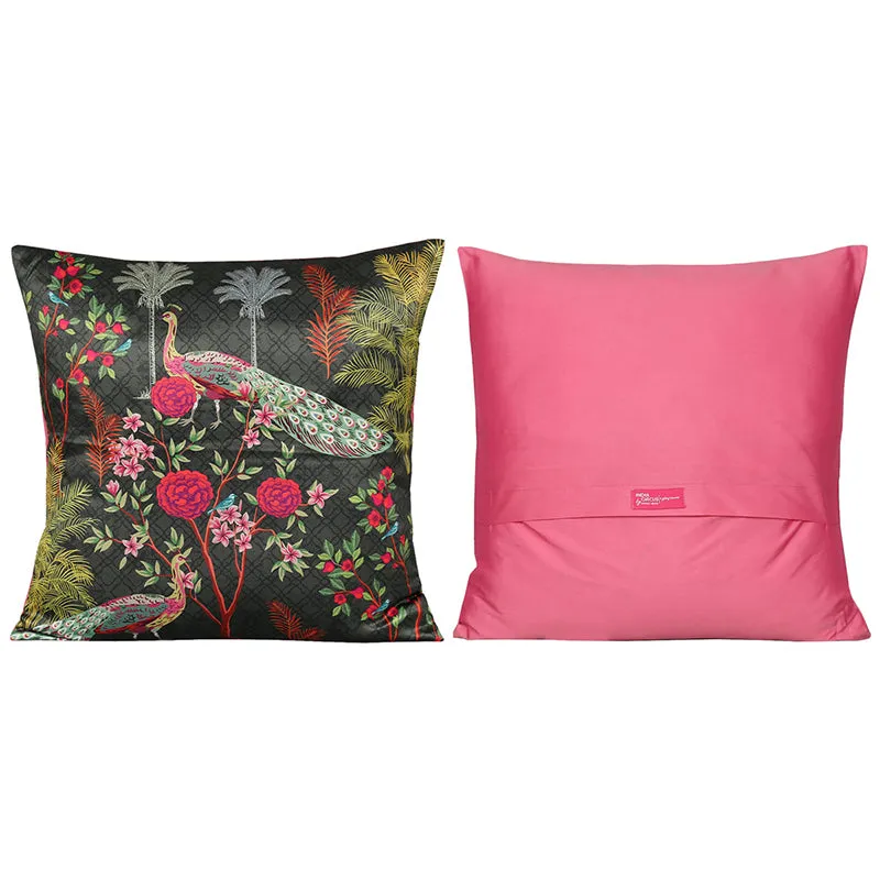 India Circus Peacock & Pine Printed Satin Cushion Cover - Set Of Five media 4