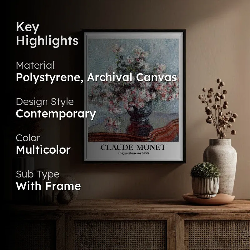 Chrysanthemums Archival Canvas Wal Painting With Black Frame media 2