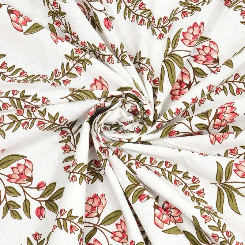Griden Cotton Bedsheet (Pink,White) - 240 TC media 5