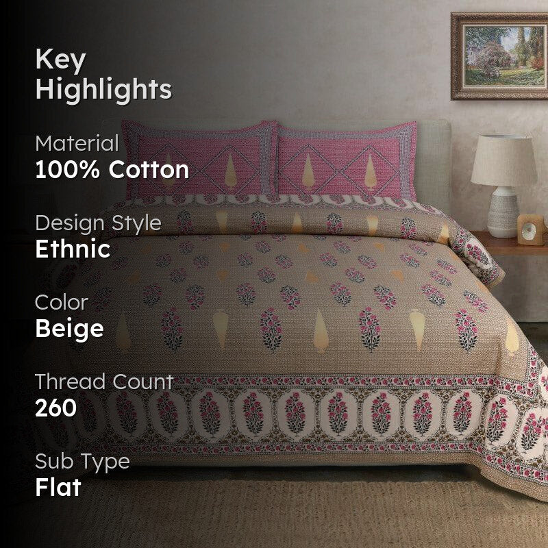 Ethnic Chitransh Cotton Bedsheet (Ochre) - 260 TC media 2