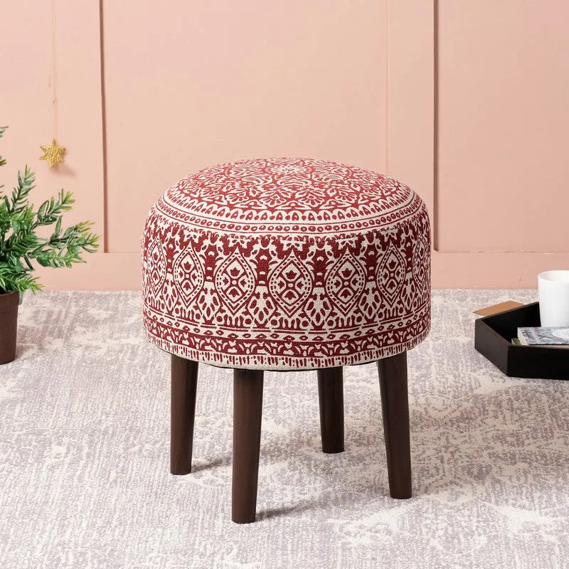 Dona Cotton Ottoman - Red & White media 1