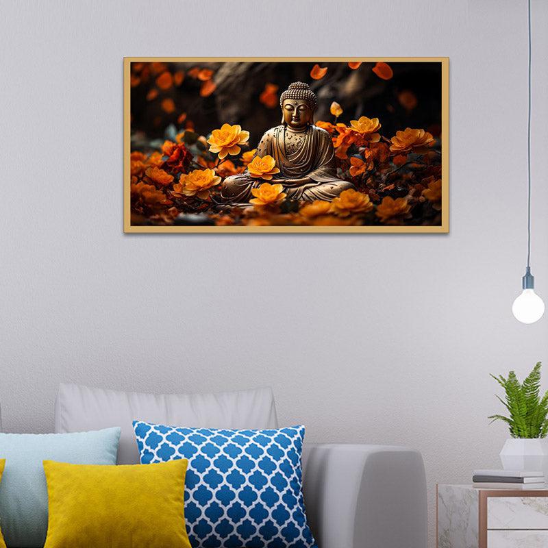 Sadaa Shanti Buddha Canvas Wall Painting With Frame