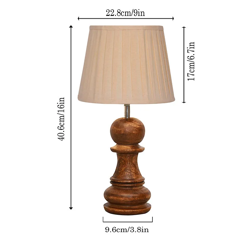 Pawn Wood Base Table Lamp with Pleated Fabric Shade - Brown media 6