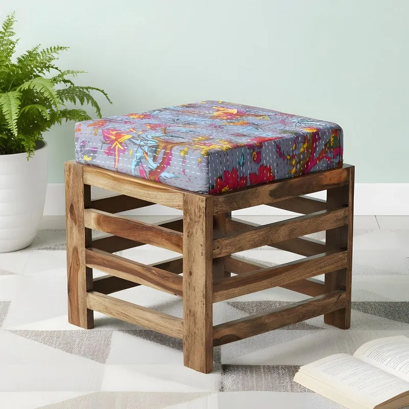 Texon Sheesham Wooden Bench with Stool (Grey) - Two Piece Set media 1
