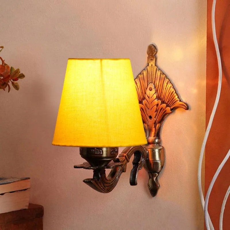 Magda Masique Conical Fabric & Metal Wall Lamp - Yellow media 1
