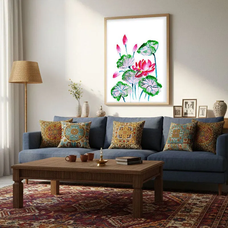 Lotus & Buds Archival Paper Wall Art - Natural Brown Frame media 3