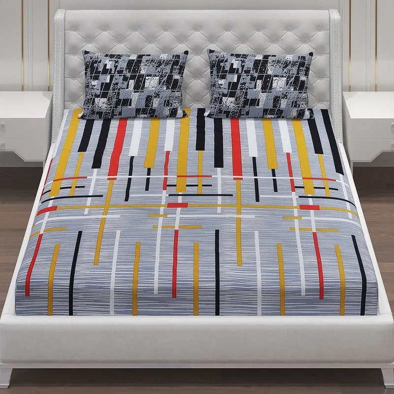 Monte Carlo Flow Stripe Cotton Bedsheet (Grey) - 104 TC media 4