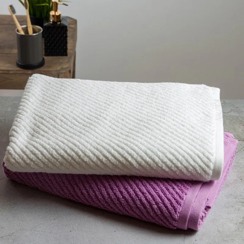 Nautica Riviera Soft Cotton Bath Towel (White & Lilac) - Set Of Two media 3