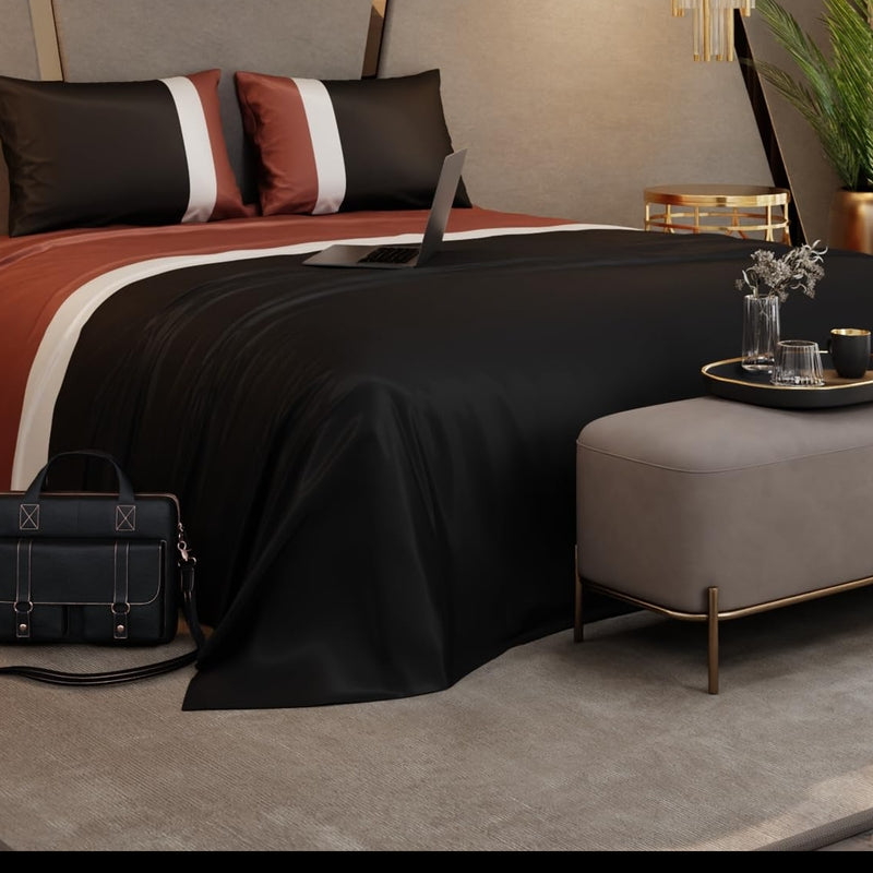 Vogue Satin Bedsheets (Black,Brown) - 150 GSM