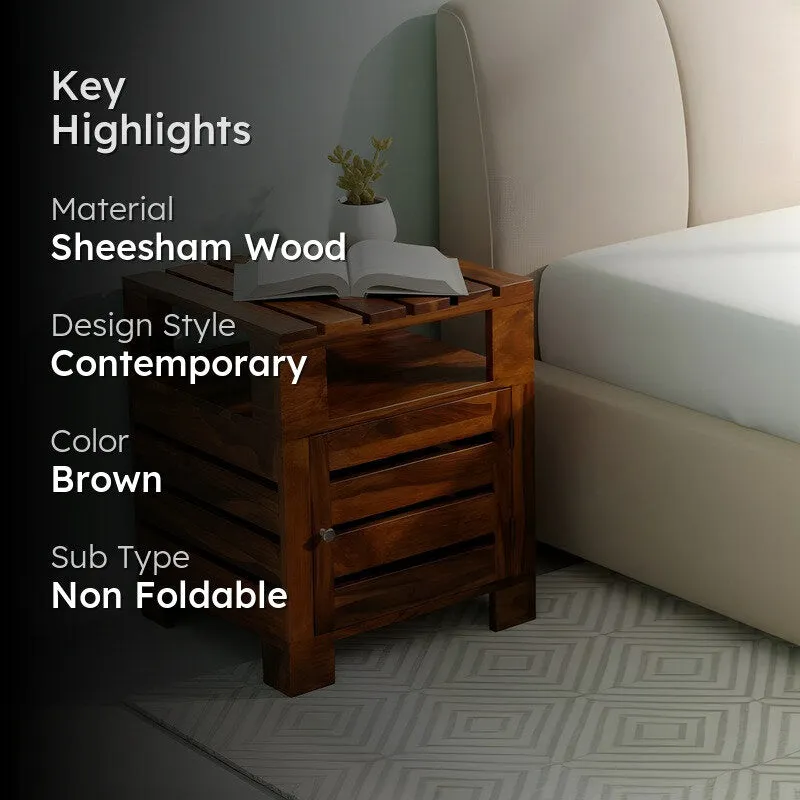 Wverix Sheesham Wooden Side & Bedside Table - Dark Brown media 2