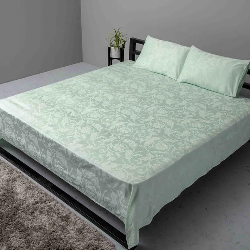 Fruva Vine Floral Cotton Bedsheet (Green) - 300 TC media 1