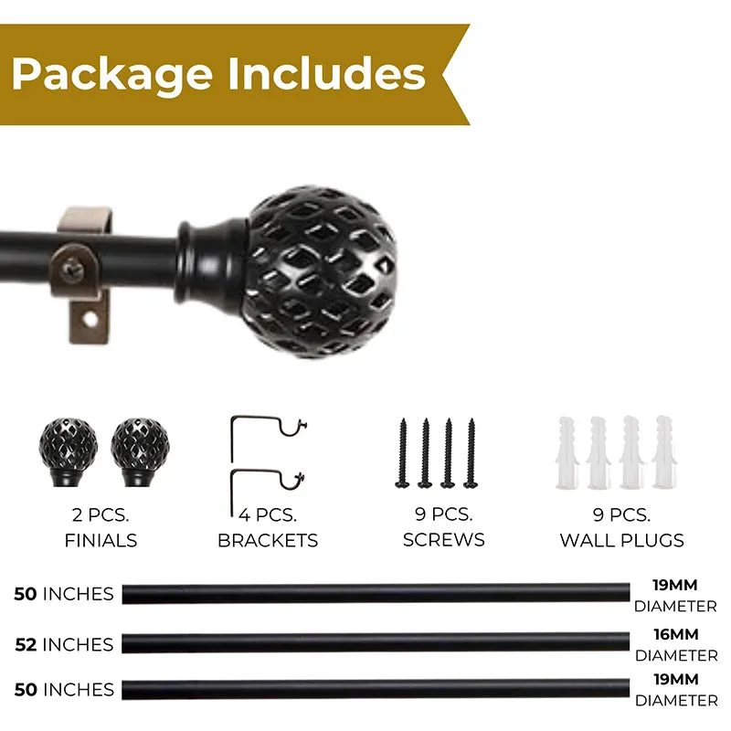 Ornetta Extendable 1" Single Curtain Rods With Round Finial & Brackets (Black) media 5