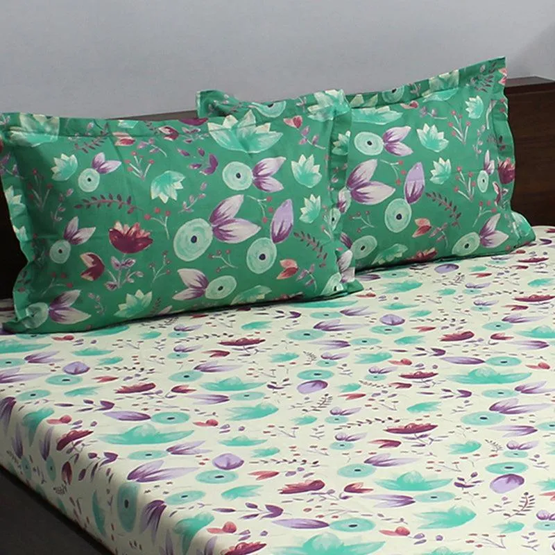 Vidhi Floral Cotton Bedsheet (Green) - 110 TC media 4