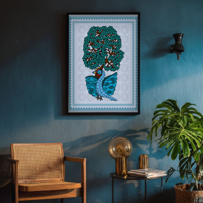 Ethereal Peacock Framed Gond Canvas Wall Painting media 5