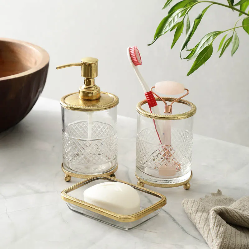 Roma Crystal Cut Bathroom Set - Gold media 1