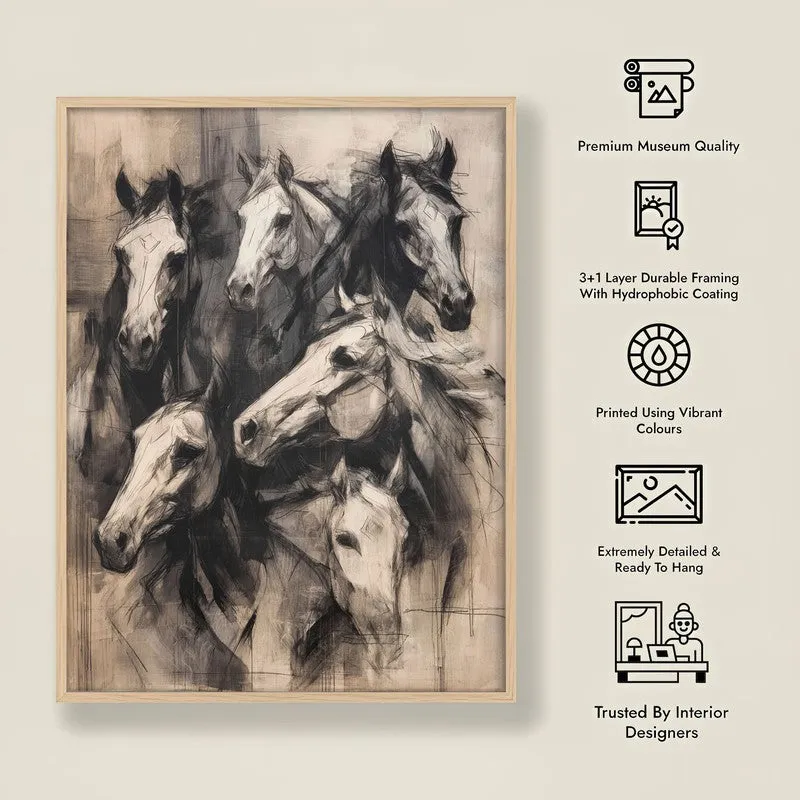 Noble Horses Wall Painting With Brown Frame media 10