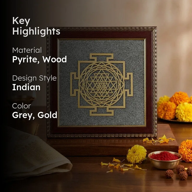 Sri Yantra Divine Pyrite & Wood Wall Art media 2