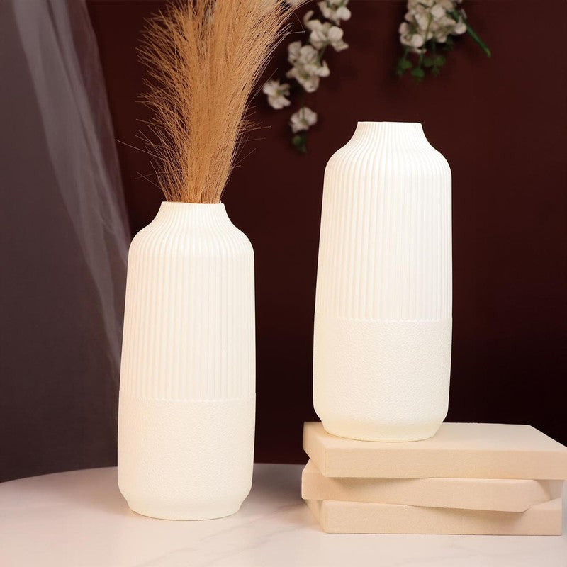 Ivory Column Vase - Set Of Two